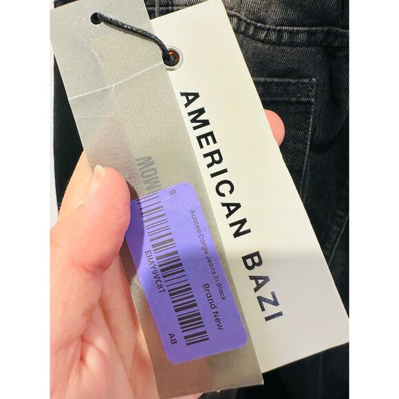 AMERICAN BAZI Black Washed Wide-Leg Cargo Style Drawstring Pants NWT size Small - Picture 12 of 14